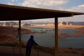 An overlook near the Wahweap Marina on Lake Powell in July 2026. The reservoir is nearing a record low level.