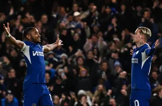 Chelsea's Mykhailo Mudryk (right) celebrates after scoring his team's first goal during the English Premier League football match between Chelsea and Crystal Palace at Stamford Bridge in London December 27, 2023. Chelsea winger Mykhailo Mudryk has been cleared to resume his career after the Football Association and the World Anti-Doping Agency ‘resolved his appeal’ against a ban for failing a doping test. — AFP pic