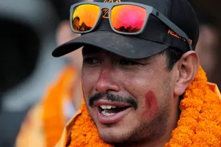 Nepalese mountaineer Nirmal Purja arrives at the airport in Kathmandu, Nepal, on October 30, 2019. Photo: AP