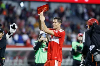 Chicago Fire forward Robert Lewandowski celebrates after his debut MLS game against Charlotte FC at Soldier Field