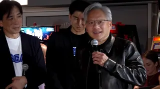 Nvidia's CEO appears in an arcade.