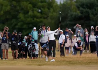 Esther Henseleit hits a shot in the playoff
