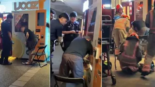 老翁手卡橙汁机 民防部队救出后送院