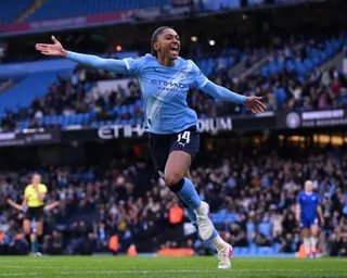 Kerolin shows her delight after scoring for Manchester City against Chelsea.