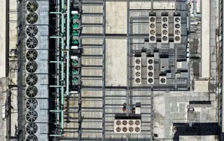 an aerial view of the cooling system on the roof of a data center