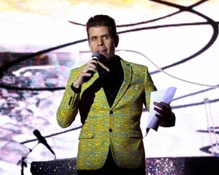 a man speaks into a microphone