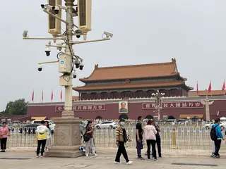 圖為中國北京天安門廣場監視器。（中央社檔案照片）