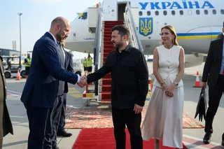 Ukraine’s President Volodymyr Zelensky (centre) arrives in Belgrade, Serbia, on Friday. Photo: Ukrainian Presidential Press Service via Reuters