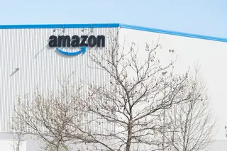 The Amazon logo on the outside of a building