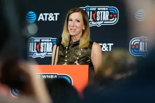 WNBA commissioner Cathy Engelbert smiles as she talks to media at a news conference before last month’s All-Star game in Chicago.
