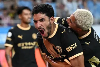 Omar Marmoush reacts.