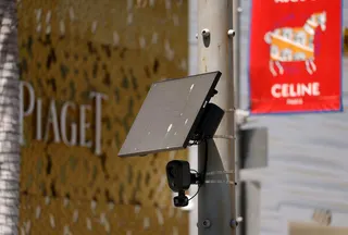 A Flock Safety camera is mounted to a light pole in Beverly Hills, California. Photo: Getty Images via AFP