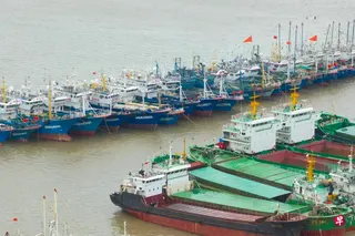 台风“白海豚”逼近，图为8月8日，船只停靠在位于浙江台州的白沙浮桥码头。 （中新社）