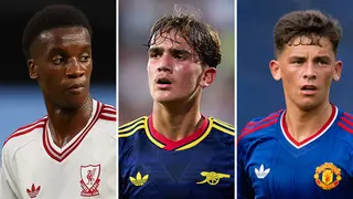 A split picture of Liverpool's Trey Nyoni, Arsenal's Max Dowman and Manchester United's Shea Lacey