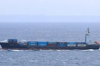 The Panama-flagged container ship M/V Vela Nova. On Tuesday, the US Navy said it had fired on the ship after it attempted to break the US blockade of Iran’s ports. Photo: Vladimir Tonic / Handout via Reuters