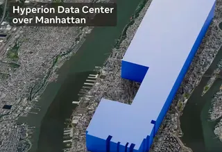 A still from a video demonstrating how large Meta's planned Hyperion data center would be if it was place on Manhattan island