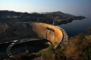 The dam wall at Lake Kariba in Siavonga, Zambia.