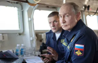 Russia’s President Vladimir Putin oversees the final stage of the Pacific Fleet’s naval drills from on board a Russian Navy ship off the far eastern Sakhalin Island on Wednesday. Photo: AFP