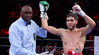 Prichard Colon celebrates his win over Daniel Calzada in the ring at Barclays Center.
