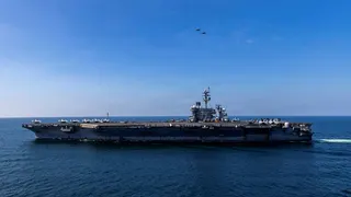 The USS Abraham Lincoln sails in support of the Operation Epic Fury attack on Iran from an undisclosed location in March. Photo: US Navy via Reuters