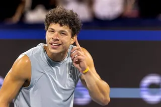Ben Shelton reacts after seeing off fellow American Brandon Nakashima in Thursday’s Canadian Open final.
