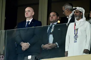 FIFA president Gianni Infantino and President of the Qatar Football Association Sheikh Hamad bin Khalifa bin Ahmed Al Thani