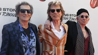 British musicians and members of The Rolling Stones, Ronnie Wood, Mick Jagger and Keith Richards arrive for "The Rolling Stones: In Conversation with Conan O'Brien" at Weylin in Brooklyn, New York on May 5, 2026. The Rolling Stones will release a new album on July 10 named "Foreign Tongues", the legendary British rockers announced on May 5. (Photo by TIMOTHY A. CLARY / AFP via Getty Images)
