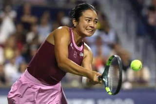 Alexandra Eala of the Philippines returns a shot at Sobeys Stadium on Aug 7.