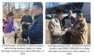 在11名被告中，非華裔的美國公民Sigrid Cetino(左圖露臉女性)和Er...