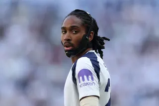 LONDON, ENGLAND - MAY 24: Djed Spence of Tottenham Hotspur looks on during the Premier League match between Tottenham Hotspur and Everton at Tottenham Hotspur Stadium on May 24, 2026 in London, England. (Photo by Alex Pantling/Getty Images)