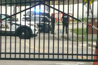 Police investigate the scene of a shooting on the campus of Virginia State University on Saturday. Photo: via AP
