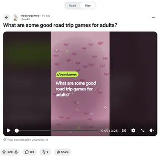 A screenshot of a Reddit video made using the text of a post and comments.