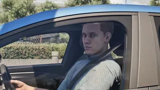 Rideshare Stimulator trailer still - creepy looking dude side-eyeing out the window of his car