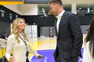 Jeanie Buss and Luka Doncic react.