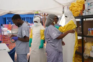 Health workers at a Samaritan’s Purse Ebola treatment centre in Bunia, Ituri Province, Democratic Republic of the Congo, during the response to the Ebola outbreak [Prosper Heri Ngorora/Al Jazeera]