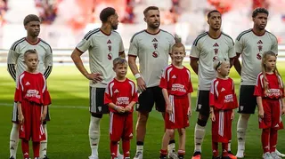 Manchester United's new signings Andrey Santos (right) and Youri Tielemans (second right)