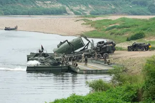 US Army soldiers take part in a training exercise on a river in Yeoncheon, South Korea, near the border with North Korea on Thursday. Photo: AP