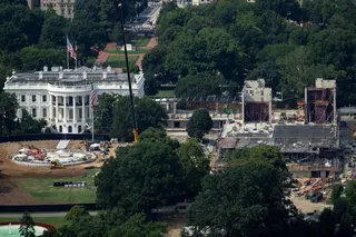 Construction of a helipad and ballroom at the White House, as seen from a window at the Washington Monument, in Washington, D.C., U.S., August 13, 2026. REUTERS/Nathan Howard