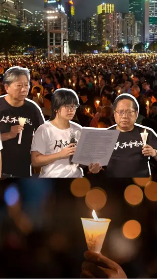 李卓人、何俊仁及鄒幸彤在維園燭光晚會