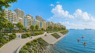 An artist’s impression of new waterfront homes on the Long Island.