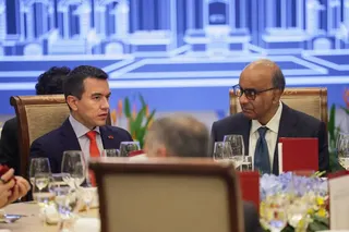 President Tharman Shanmugaratnam (right) and Ecuador President Daniel Noboa Azin  during the state banquet hosted for President Noboa on Aug 24.