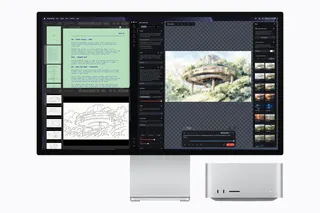 Mac Studio is pictured with a display showing the app Draw Things.