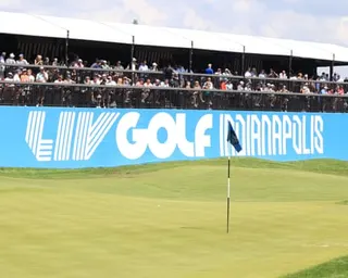 LIV Golf Indianapolis sign behind a green