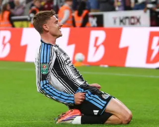 Harvey Barnes slides on his knees