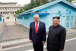 US President Donald Trump meets North Korean leader Kim Jong-un at the demilitarised zone separating the two Koreas, in Panmunjom, South Korea, in June 2019. Photo: Reuters