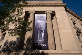 FILE - A portrait of President Donald Trump is displayed at the Justice Department building in Washington, June 2, 2026. (AP Photo/J. Scott Applewhite, File)