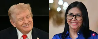 美国总统特朗普（左）说，美国将控制委内瑞拉庞大石油储量的五分之一。委内瑞拉代总统罗德里格斯（右）说，与美国达成的能源协议是“历史性的”。 （法新社档案照片）