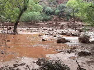Remnants of stone bridge in the Grand Canyon following a flash flood on Aug. 29.