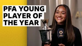 Olivia Smith being interviewed after winning PFA young player of the year