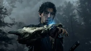 The protagonist in Onimusha: Way of the Sword wearing his gauntlet.